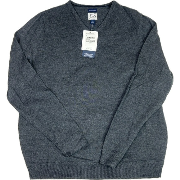 NWT John W. Nordstrom 100% Italian Merino Extrafine Wool V-Neck Gray Sweater - Picture 1 of 11